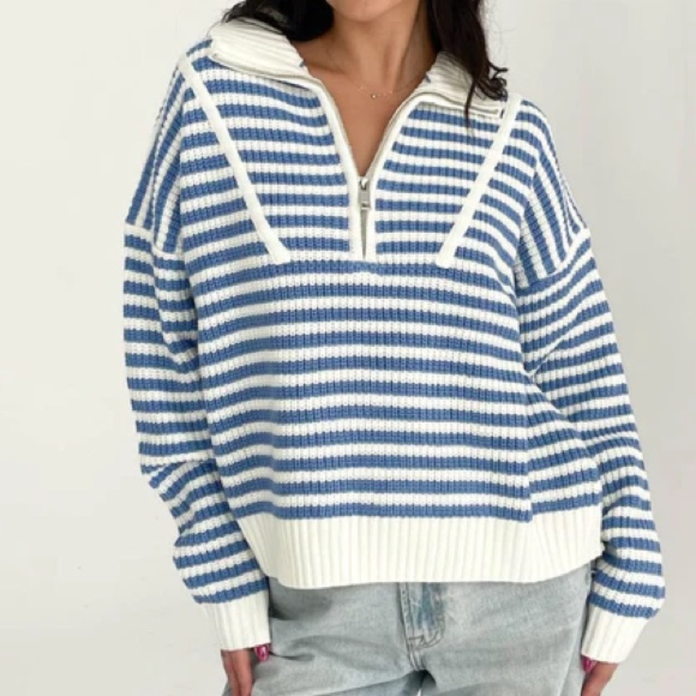 grey bandit size XL blue white striped “as if” sweater